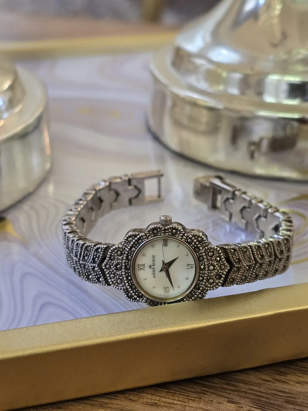 Anne Klein Women's Gold-Tone Marcasite Accent Watch - Gold